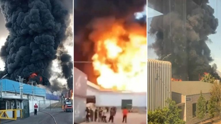 Gigantesco incendio en Paine: Videos muestran explosiones mientras galpones arden sin control