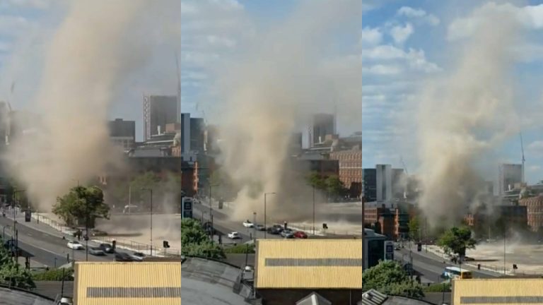 Superó los 30 metros de altura: Captan “torbellino de polvo” en plena calle de Inglaterra