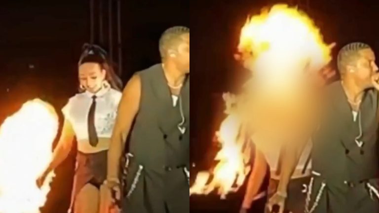 VIDEO | Cámara lo captó: Lanzallamas quemó el rostro de bailarina de Ilegales en pleno concierto