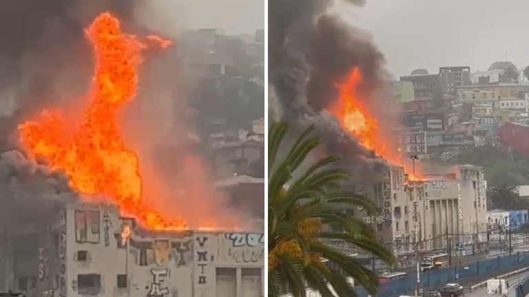Alerta por gran incendio en ex teatro Pacífico de Valparaíso: Hay peligro de propagación