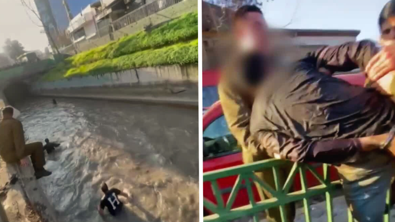 Delincuente se lanzó a un canal para evitar detención: Era perseguido por robo de auto en Ñuñoa