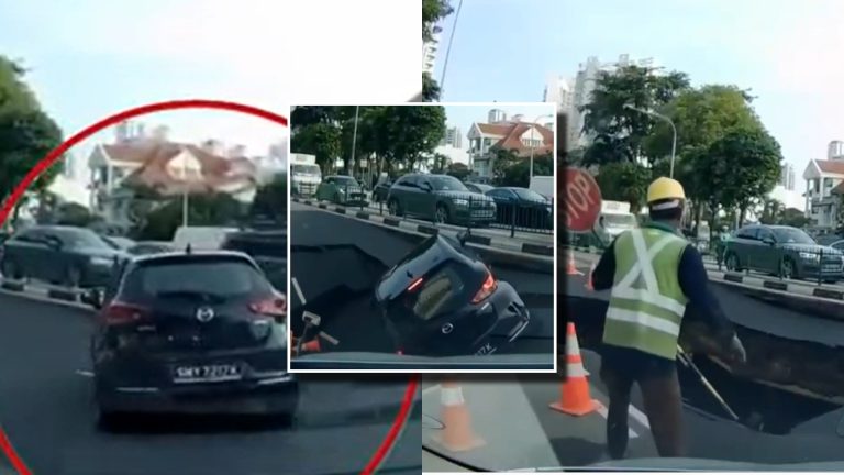 Desesperación total: Gigantesco socavón se 'traga' un auto en plena calle de Singapur