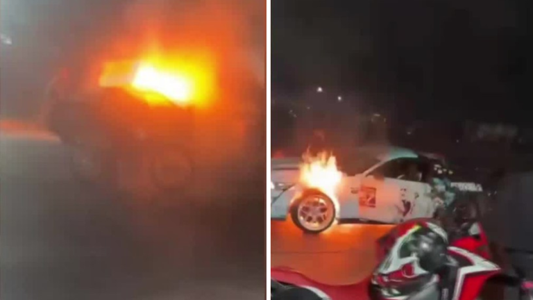 VIDEO | Captan auto que se incendió tras peligrosa maniobra en carrera clandestina en Quilicura