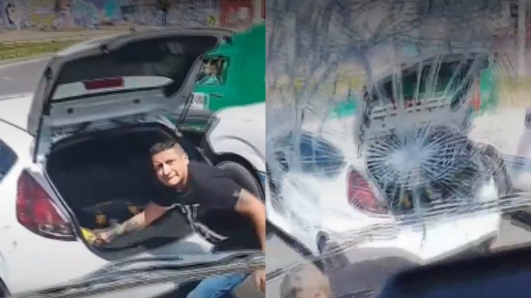 Violenta agresión a chofer del transporte público: Sujeto rompió los vidrios de bus con extintor