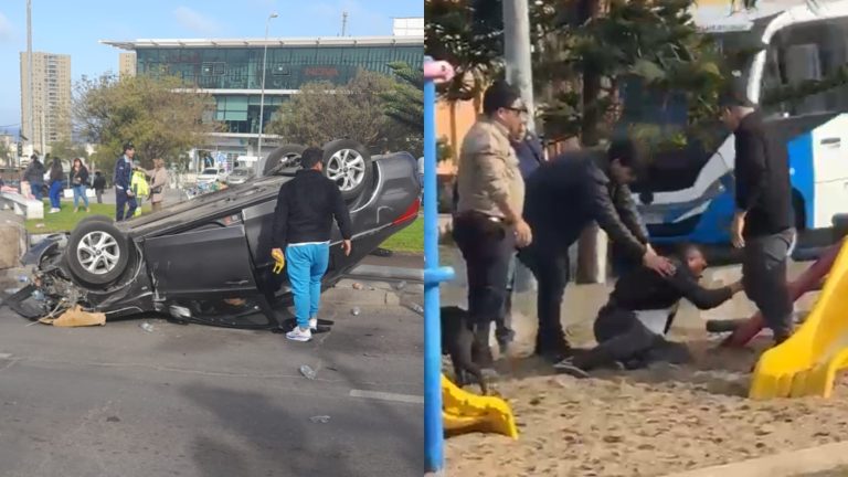 Lo acusan de estar ebrio: Transeúntes retienen con golpes a conductor que volcó en Antofagasta