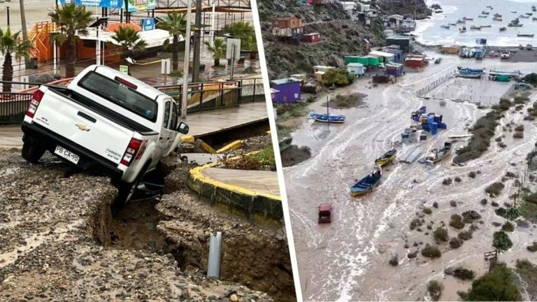 Calles anegadas y un socavón: Lluvias causan estragos en la región de Coquimbo
