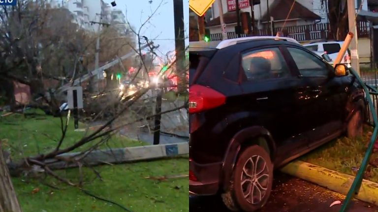 Corte de tránsito en Ñuñoa: Automóvil choca con reja, bota dos postes y deja sin luz a sector de la comuna