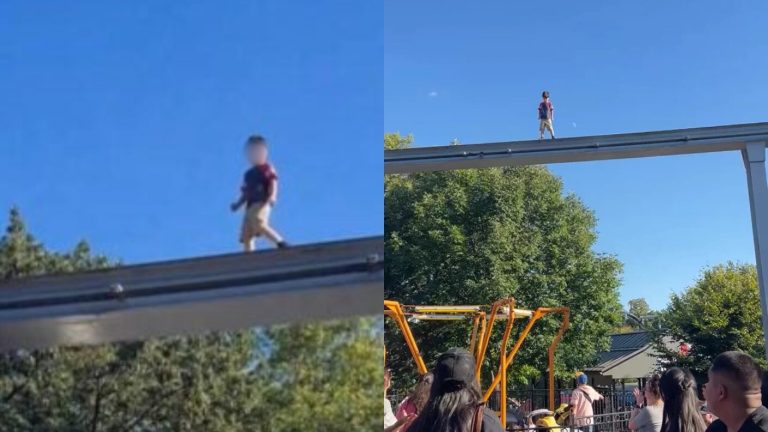 Segundos de terror: Niño apareció sorpresivamente sobre rieles de montaña rusa