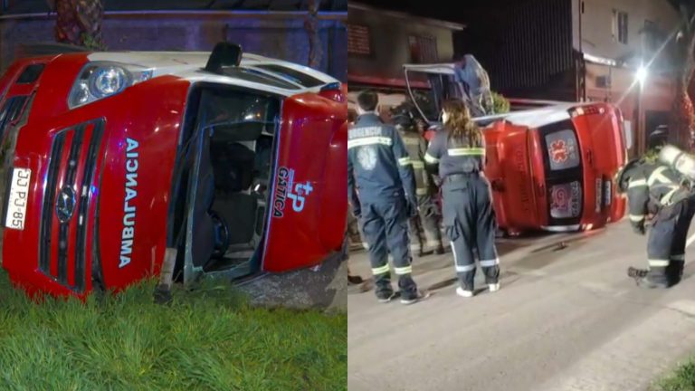 Dos heridos por ambulancia volcada en Pudahuel: Fue chocada por auto que no respetó señalética