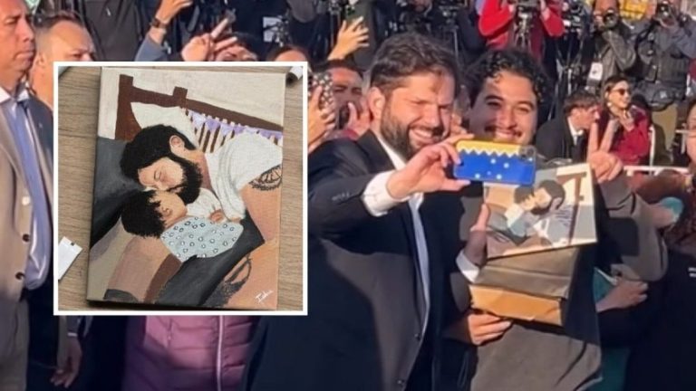 VIDEO | Hasta le pidió foto: Artista emocionó al pdte. Boric con especial regalo en la Pampilla