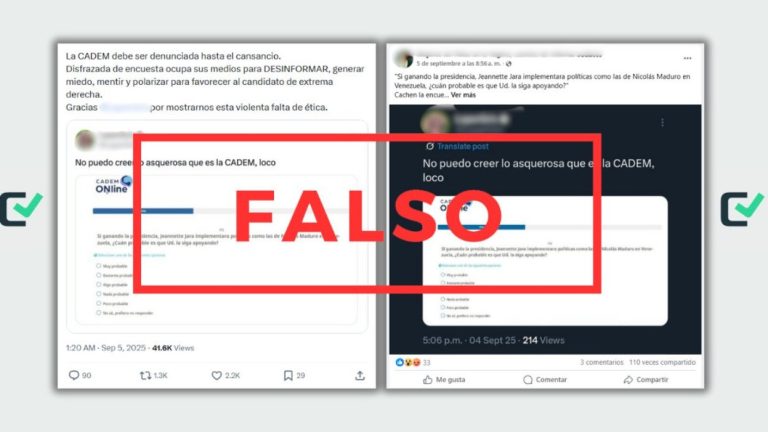 Es falsa la encuesta de Cadem sobre la aprobación de Jeannette Jara en caso de adoptar políticas como Maduro