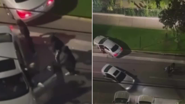 VIDEO | Lo bajaron del auto y arrastraron por la calle: Captaron violenta encerrona en Las Condes