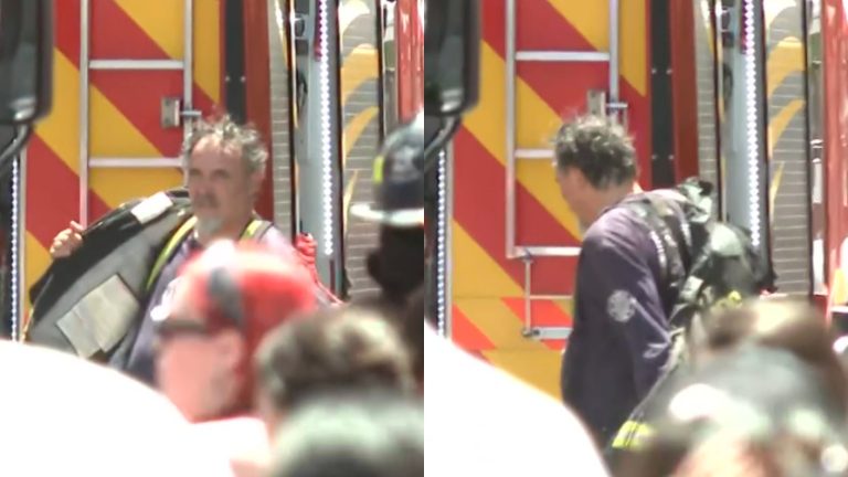 Este es el momento en que Paul Vásquez sufre problema de salud en combate a incendio en San Bernardo