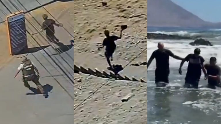VIDEO | Delincuente asaltó a dos mujeres y se lanzó al mar en su desesperada huida de carabineros en Iquique