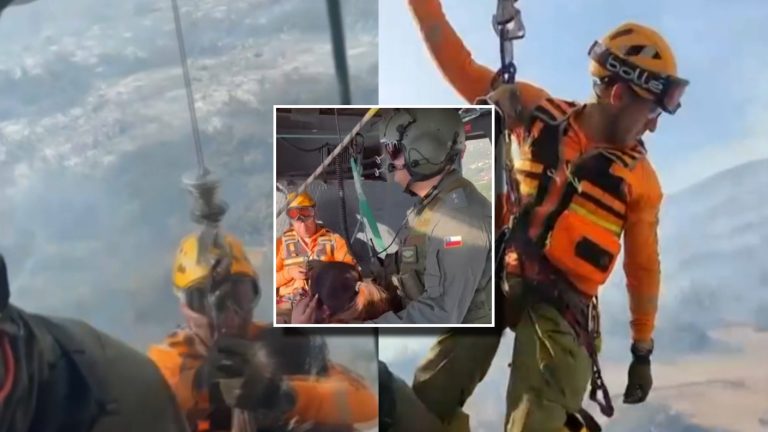 Registro muestra cómo un helicóptero rescata a excursionista en medio de incendio en San Carlos de Apoquindo