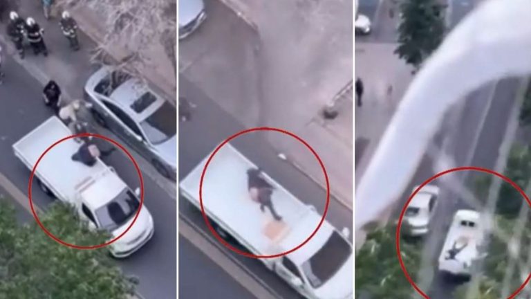 Insólito video: Motochorro asaltó a mujer, chocó y huyó en pick up de camión en Santiago