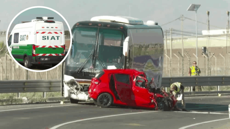 VIDEO | Fatal choque entre bus de pasajeros y un auto cerca del aeropuerto de Santiago: Hay un fallecido