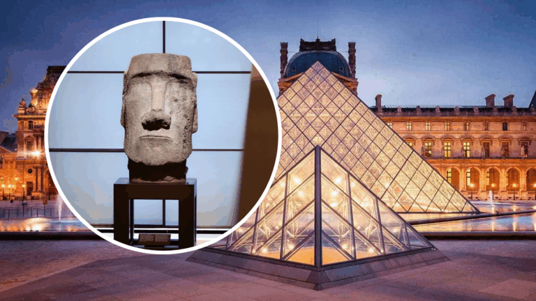 “Devuelvan el moai”: Chilenos llenan de recetas al Museo del Louvre tras exhibición de estatua de Rapa Nui