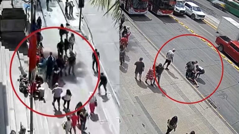 Ladrón huyó, pero lo atraparon a los tres segundos: Captan momento exacto de robo a turista en plena Alameda