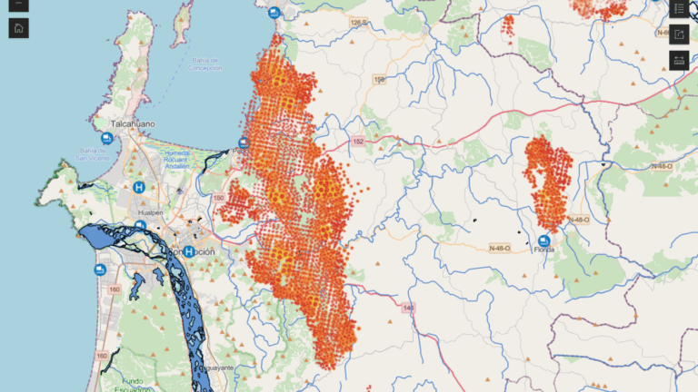 El mapa que muestra la magnitud de la tragedia por incendios forestales en el Biobío y Ñuble