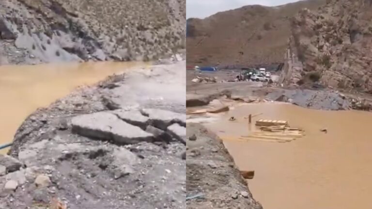 Gran socavón producto de las lluvias obliga al cierre de ruta internacional que une a Arica con Bolivia