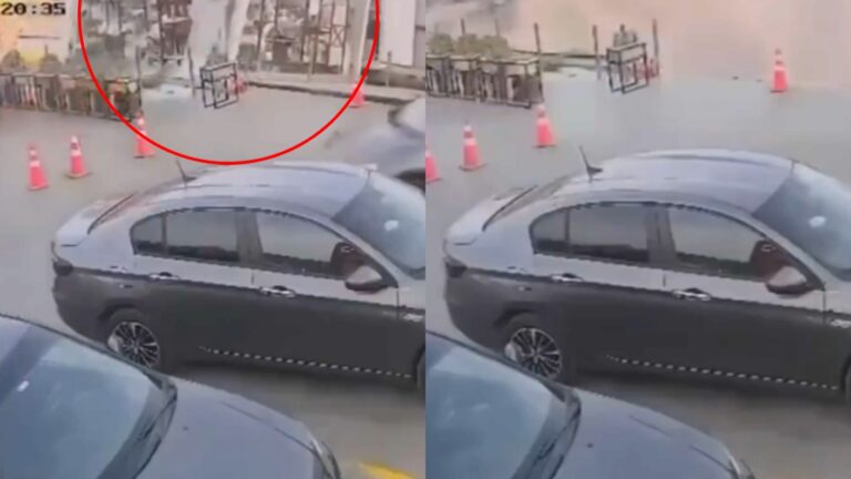 Justo a tiempo: Captan a conductor escapando de socavón que se 'tragó' bencinera en Egipto