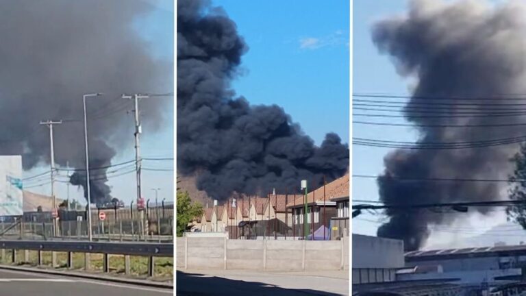 Incendio de gran magnitud afecta a bodegas en Quilicura: Humo negro es visible en la RM