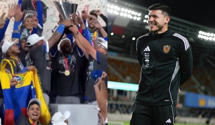 El festejo de jugador de la U tras triunfo de Venezuela en Clásico Mundial de Béisbol