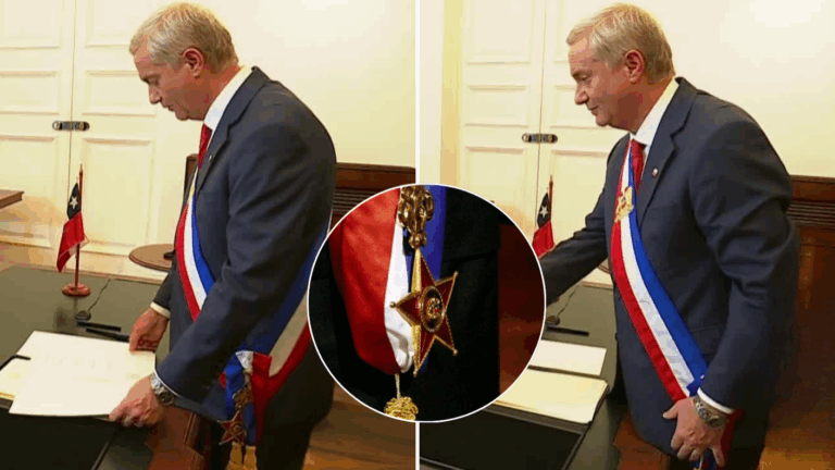 ¿Qué dice la “maldición”? El momento en que al Presidente Kast se le cayó la piocha de O’Higgins