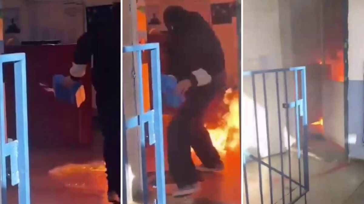 VIDEO | Captan momento en que estudiante roció acelerante e incendió inspectoría de Liceo Lastarria