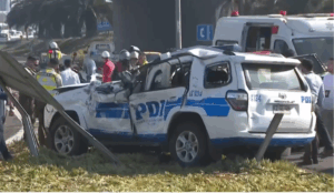 Vehículo PDI volcó en cercanías del aeropuerto de Santiago: Hay un detenido y 3 funcionarios heridos