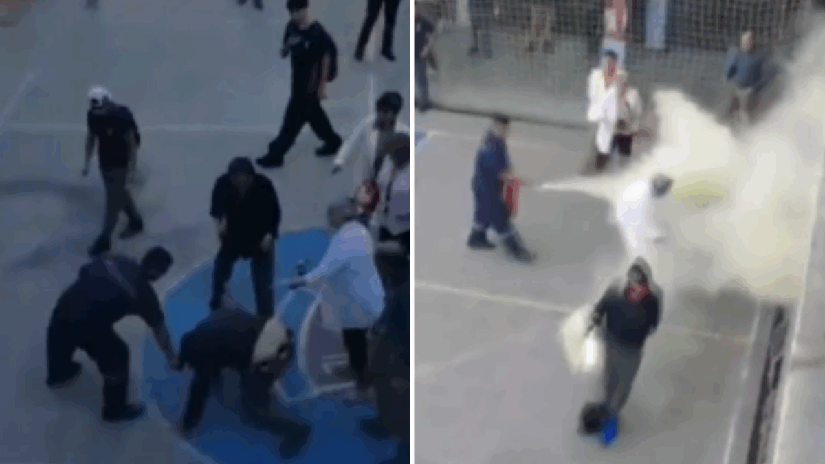 Fueron los propios alumnos: El momento en que sacan capuchas y expulsan a “overoles blancos” en Liceo Lastarria