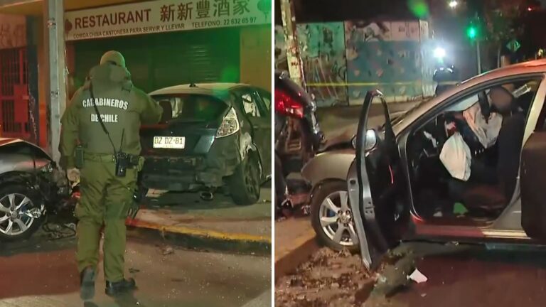 Mujer salió eyectada y se encuentra en riesgo vital tras choque en Santiago Centro: Tránsito está cortado