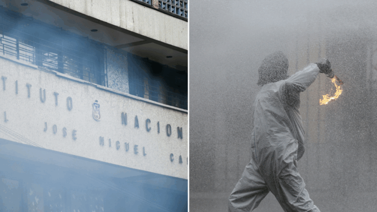 Overoles blancos lanzan bombas molotov afuera del Instituto Nacional: Hay desvíos en la Alameda