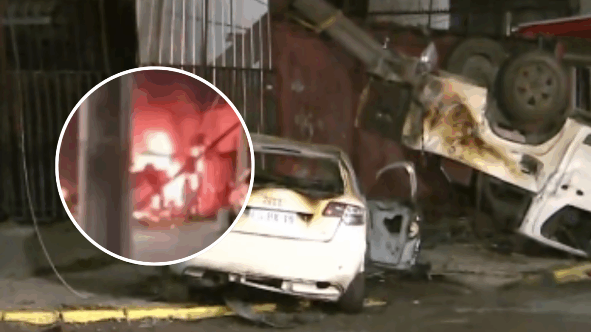 VIDEO | Persecución policial terminó con auto incendiándose y poste derribado en La Florida
