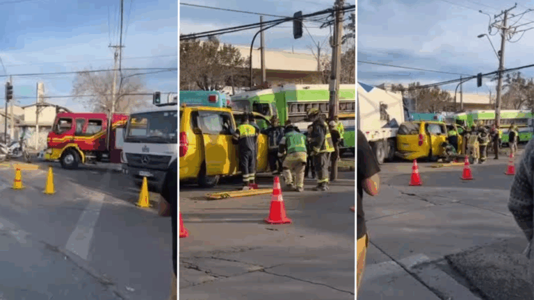 Camión recolector de basura protagoniza choque con furgón escolar en Puente Alto