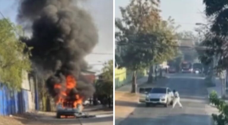 Intento de robo a sucursal bancaria termina con un auto de alta gama incendiado en Lo Espejo