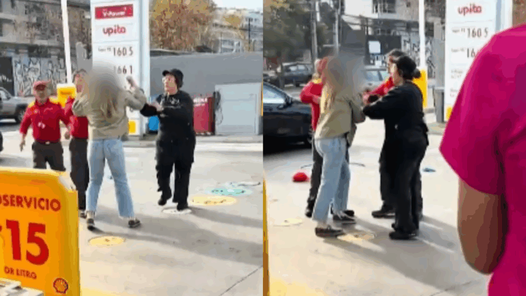 Violento episodio en bencinera de Las Condes: Conductora que se negó a pagar golpeó a bomberos y funcionarios municipales