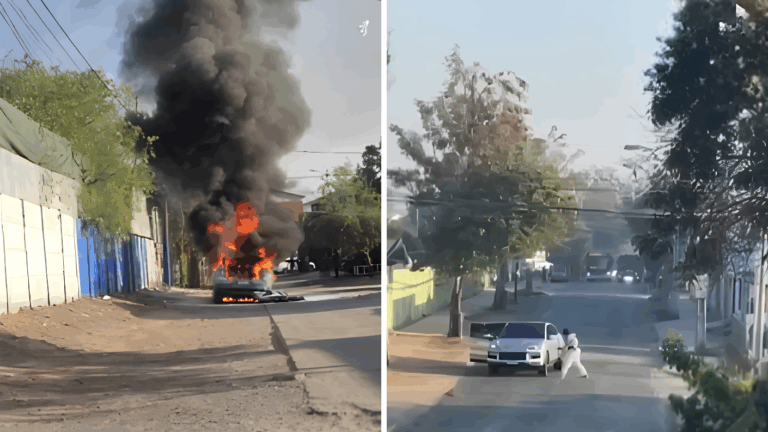 Intento de robo a sucursal bancaria termina con un auto de alta gama incendiado en Lo Espejo