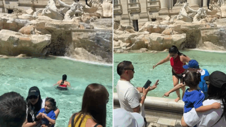 VIDEO | Turista que nadó en la Fontana di Trevi para refrescarse hizo estallar las redes sociales