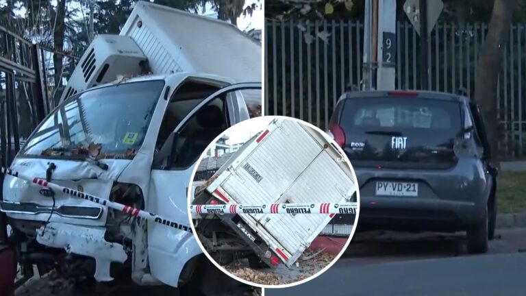 Testigos acusan falta de señaléticas: Camión quedó incrustrado en una reja tras choque frontal con vehículo en Macul