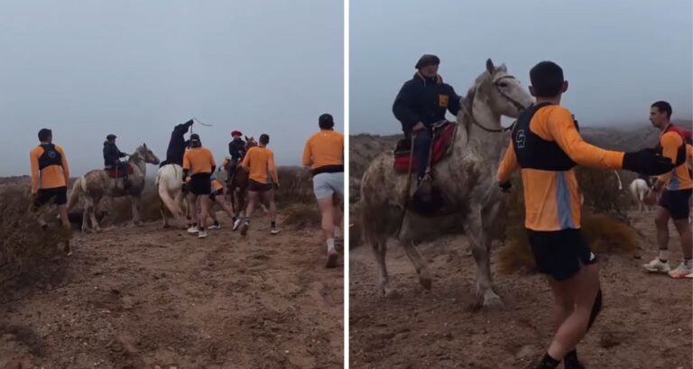 Video impactó en redes: Jinetes a caballo irrumpen y azotan con lazos a corredores en la Patagonia argentina
