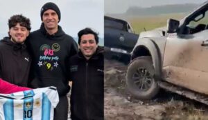 Dibu Martínez tuvo inesperado problema con su auto: Recibió ayuda de vecinos y los sorprendió con regalo
