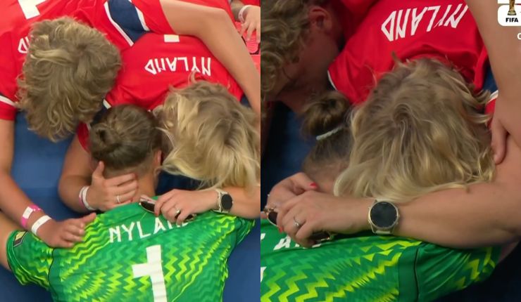 Desconsolado: La emotiva imagen de arquero de Noruega con su familia tras derrota ante Inglaterra