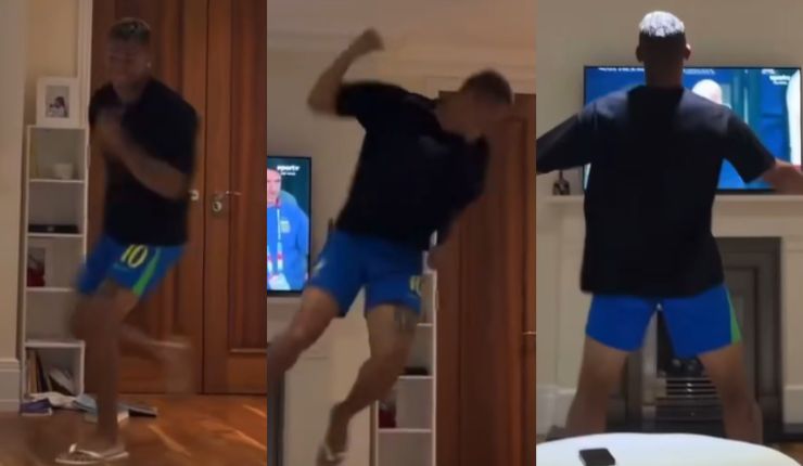 Eufórico: El descontrolado festejo de Richarlison por gol de España a Argentina en final del Mundial