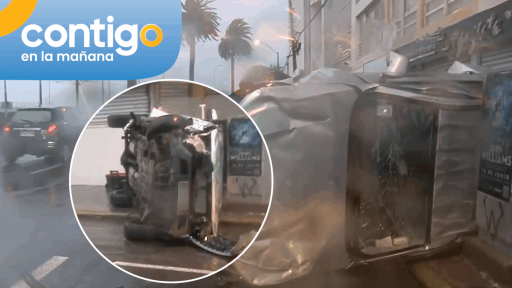 Camioneta se volcó por intensas lluvias y fuertes vientos en Valparaíso: El conductor resultó ileso