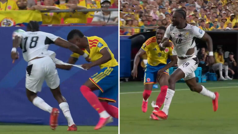 Agarrón que terminó en desgarro: Jhon Córdoba sufrió lesión al inicio del encuentro contra Ghana