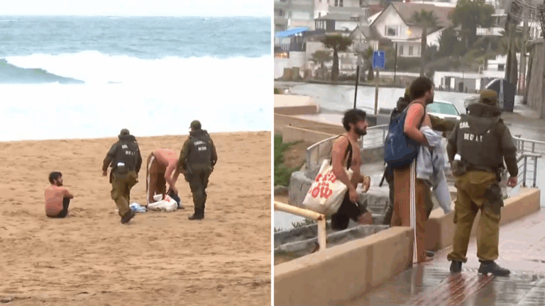 Pese a advertencia de las autoridades: Sorprenden a dos hombres practicando yoga en pleno borde costero