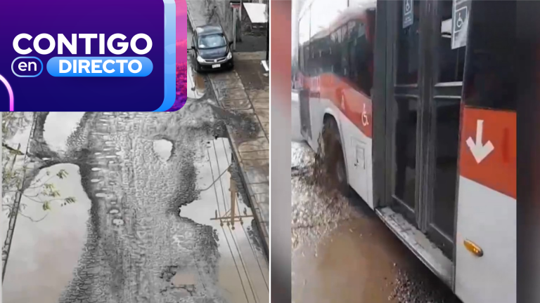 Preocupación por calle repleta de hoyos en Estación Central: Buses Red quedaron atrapados durante 5 horas