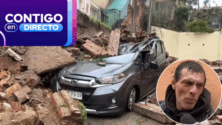 Muro cayó sobre auto en Viña del Mar tras intensas lluvias: Emiten alerta SAE por riesgo en el estero Marga Marga